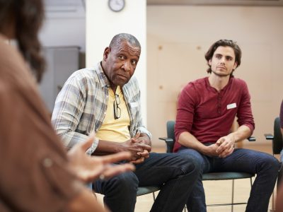 People Attending Self Help Therapy Group Meeting In Community Center